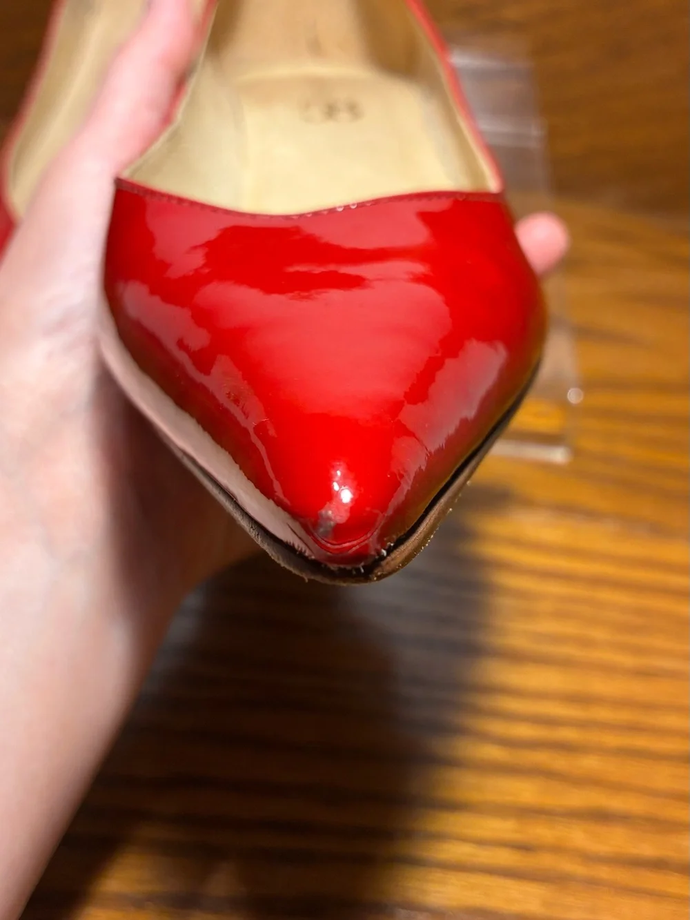 Boutique 58 Red Patent Leather Stacked Wedge Heels Made in Brazil Size 8